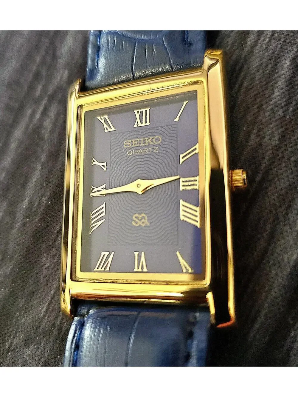 Rare Men's Gold Tank Watch Seiko Blue‎ Dial New Mvt & Batt